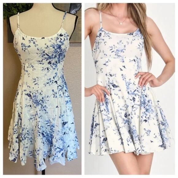 NWOT Lulus Adorable Sweetness Ivory Floral Print Linen Mini Dress - Picture 1 of 9